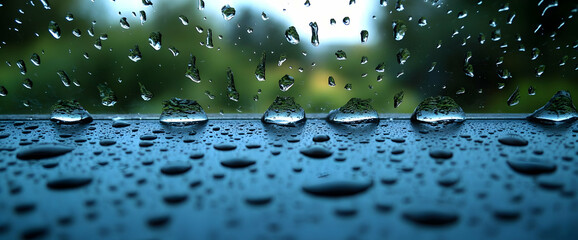 Close Up View Of Water Drops On Glass With Blurred Background