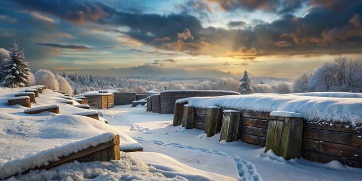 Snowy Eifel Westwall Anti-Tank Obstacles: Historic German Fortifications
