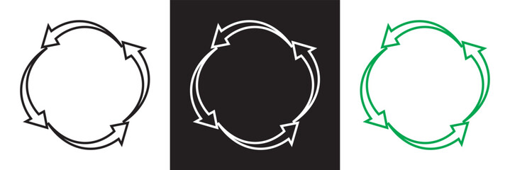 Reduce, reuse, recycle icon .  Arrow sync rotation icons. Isolated on white and black background. Vector illustration. EPS 10