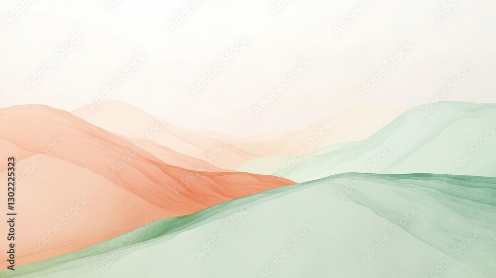 Poster elegant pastel peach and mint fields create a calm and serene landscape in gentle hues at dusk