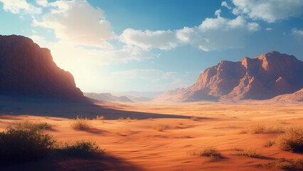 A beautiful desert mountain , afternoon light ,realistic hight contrast.
