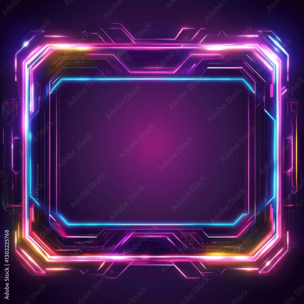 Poster futuristic tech-themed frame illuminating a digital space with vibrant neon colors