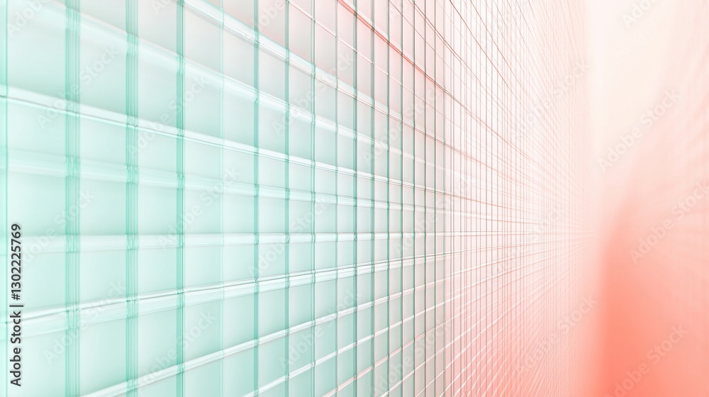 Aufkleber elegant pastel mint and coral grid patterns create a soothing visual ambiance in a modern space