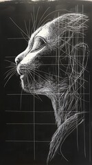 Chalk Cat Profile Portrait Sketch