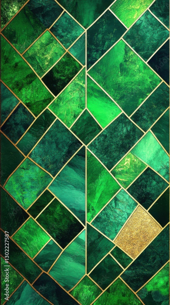 Aufkleber Textured geometric pattern with interlocking designs in various shades of green featuring golden accents