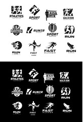Set of Marathon Run Sport Logo Design Silhouette With Athletes