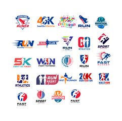Collection Set Marathon Run Event Logo Template With Running People illustration