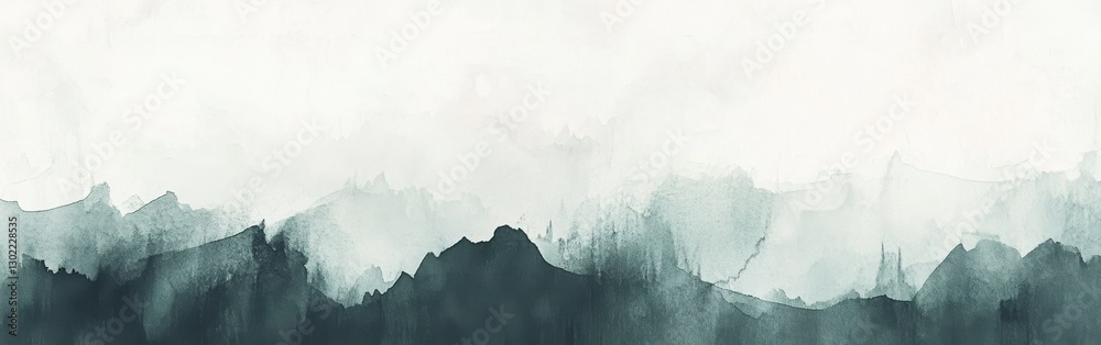 Poster soft pencil strokes create an intricate gradient with jagged peaks showcasing mountain scenery