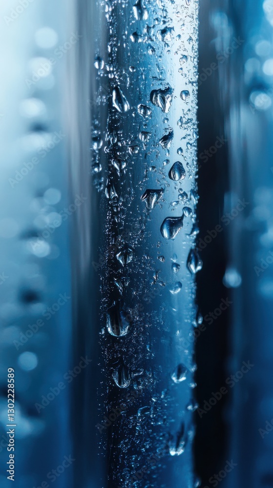 Poster Captivating deep blue abstract bokeh effect with droplets and smooth textures creating a serene atmosphere