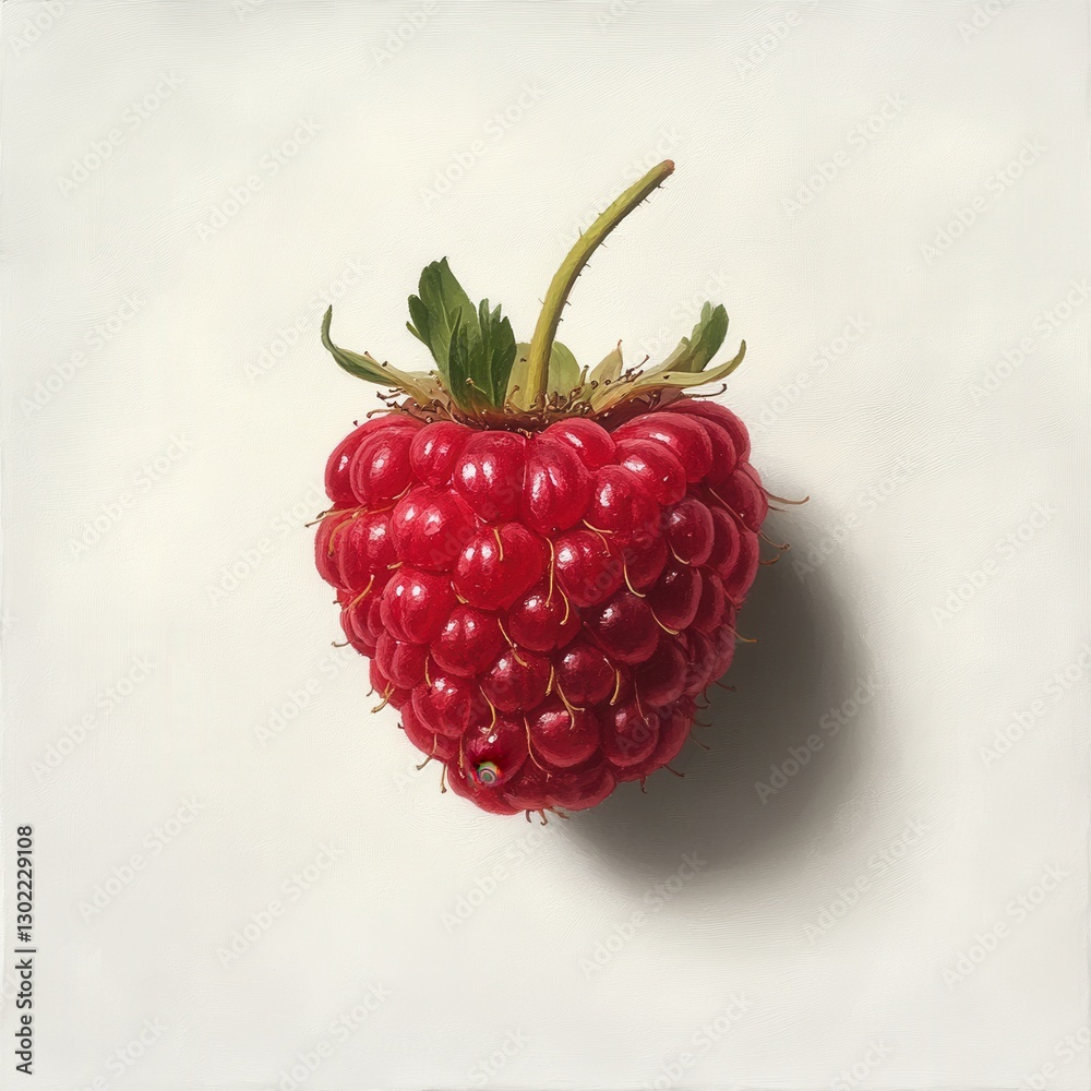 Poster Raspberry with soft velvety drupelets on a simple background showcasing its vibrant red color and natural shine