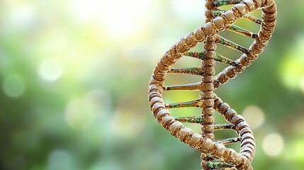 Detailed 3D Render of DNA Double Helix Against Green Blurred Background