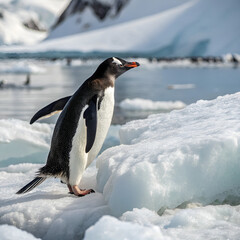 Fototapeta premium penguin on the snow