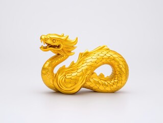 Fototapeta premium Golden dragon sculpture with intricate details against a plain background