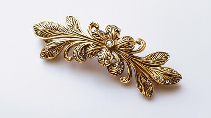 Naklejka premium An elegant vintage brooch pin clasp on a white background highlights exquisite craftsmanship and timeless design, ideal for enhancing any outfit or collection.