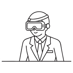 Obraz premium continuous one single black line art doodle drawing of Business professional using a VR headset in an office illustration