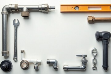A Plumber's Essential Toolkit Pipes, Fittings, and Tools Arranged for a Clean and Organized Workspace