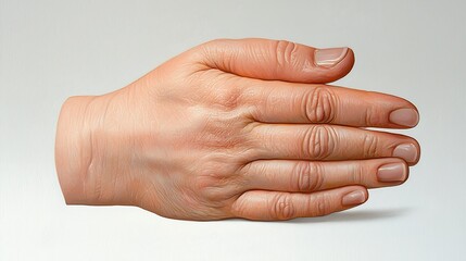 Detailed Close Up of a Pale Hand with Moist Skin Against Off White Background