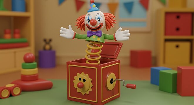 Clown Popping Out of Jack in the Box Toy in Playroom