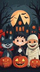 Fototapeta premium Children celebrating Halloween with costumes.