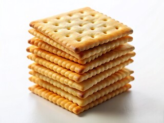 Stack of Saltine Crackers Isolated on Pure White Background - Crisp, Clean Food Photography