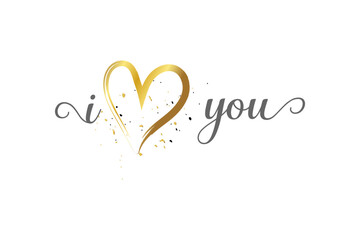 Golden Heart, I Love You, Romantic, Elegant, Design, Calligraphy, Sparkle, Glitter, Valentine, Love