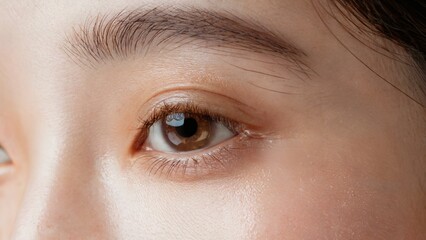 Fototapeta premium 女性の潤いある瞳、目元のクローズアップ