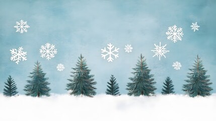 Whimsical Winter Wonderland with Soft Snowflakes and Evergreen Trees