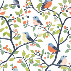 Obraz premium Illustration colourful Birds Sitting on Tree Branches