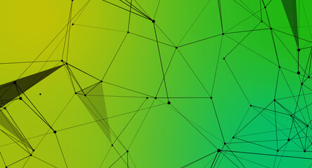 Abstract Geometric Network with Lines and Dots on a Green Gradient Background