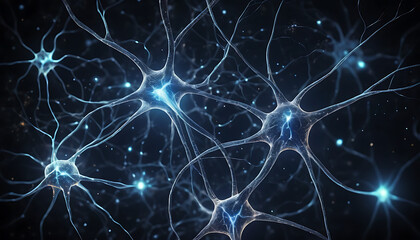 Neural Network Illustration with Glowing Connections, Representing Brain Activity and Intelligence