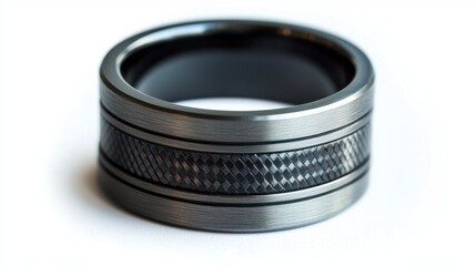 Elegant Black Metal Ring with Textured Band for Modern Style