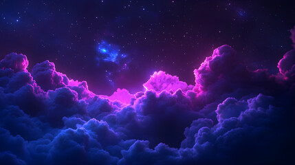 Fototapeta premium Cosmic midnight blue illuminated by radiant magenta light shining through thick soft rolling clouds