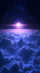 Obraz premium Cosmic midnight blue illuminated by radiant magenta light shining through thick soft rolling clouds