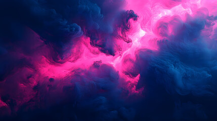 Dark navy blue merging into vibrant neon pink with a hyper-realistic glowing atmosphere and soft drifting clouds