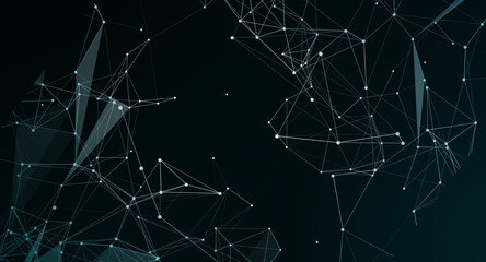 Abstract Connection Network with White Lines and Dots on a Dark Background