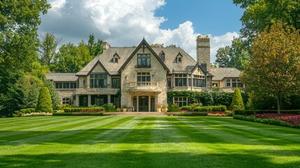 An elegant suburban neighborhood in Oak Brook, Illinois, with manicured lawns and luxury homes.