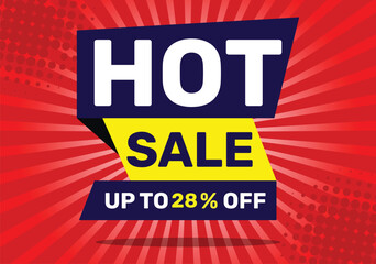 Naklejka premium HOT SALE 28 % OFF and up to set against a red background .Illustration vector design.