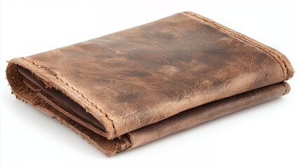 Distressed Brown Leather Wallet on White Background