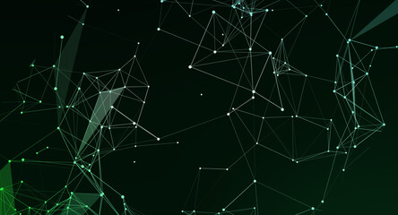 Abstract green network background with connecting dots and lines digital design