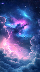 Fototapeta premium Deep abyss blue shifting into brilliant neon pink creating a magical celestial dreamworld above the clouds