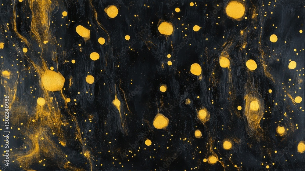 Poster Warm yellow and sunny gold sparkles against a dark background create a mesmerizing cosmic effect in art