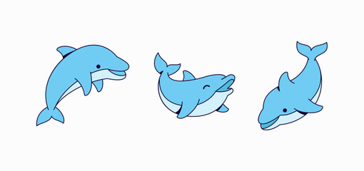 Three different position dolphins cartoon illustration vector