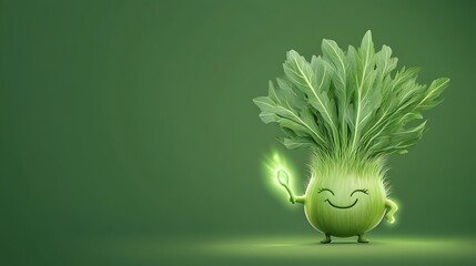 Smiling Green Vegetable Character, Digital Illustration AI Generated