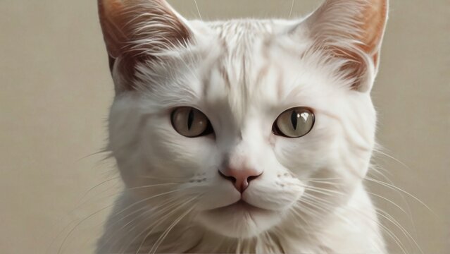 A whimsical illustration of a kucing, a traditional East Asian style cat, with an adorable oyen gemoy expression, featuring large, round eyes, a small nose, and a sweet smiling face, showcasing its ge