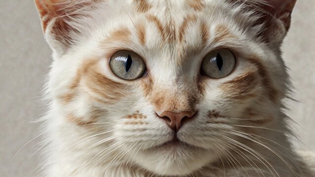 A whimsical illustration of a kucing, a traditional East Asian style cat, with an adorable oyen gemoy expression, featuring large, round eyes, a small nose, and a sweet smiling face, showcasing its ge