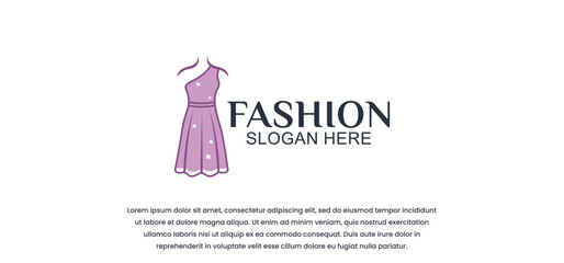 women's clothing boutique or fashion logo with luxury design, signs, mannequins, icons and beautiful dresses