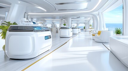 Futuristic tech in modern office design a bright perspective