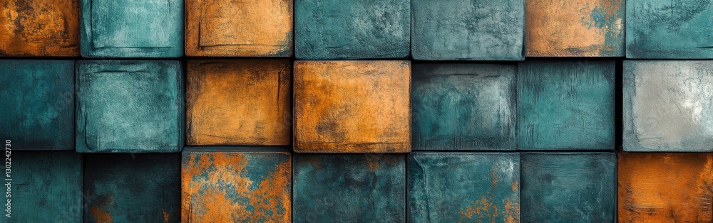 Aufkleber Pencil strokes create a textured pattern in amber and teal hues, illustrating depth and contrast in a modern art piece