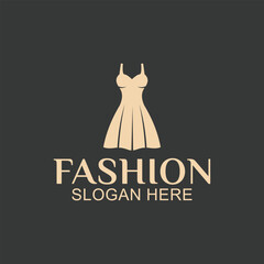 women's clothing boutique or fashion logo with luxury design, signs, mannequins, icons and beautiful dresses