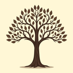 Hand drawn tree with roots flat vector illustration lino cut